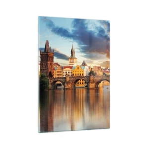Impression sur verre - Image sur verre - Le pont historique sur la rivière à la lumière du soleil couchant - 70x100cm - Belle depuis des lustres - Décoration murale moderne pour le salon et la chambre ARTTOR