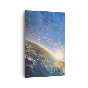 Impression sur toile - Image sur toile - Vue de la Terre depuis l'espace au lever du soleil - 80x120cm - Regardons-nous de loin - Décoration murale moderne pour le salon et la chambre ARTTOR