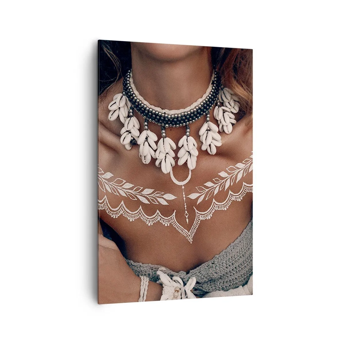 Impression sur toile - Image sur toile - Style bohème avec bijoux coquillages et motif dentelle - 80x120cm - Talismans, rituels de la féminité - Décoration murale moderne pour le salon et la chambre ARTTOR