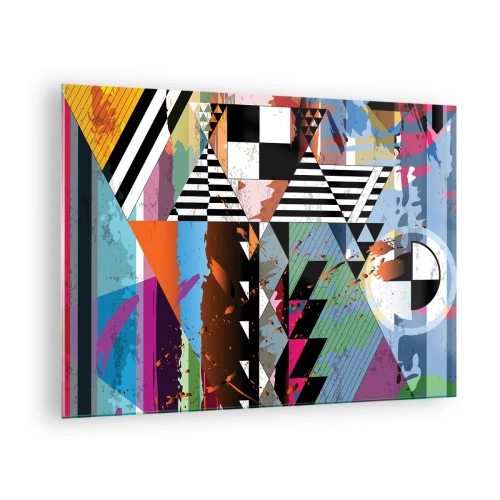 Impression sur verre - Image sur verre - Abstraction géométrique avec une variété de formes et de couleurs - 70x50cm - Géométrique et organique - Décoration murale moderne pour le salon et la chambre ARTTOR