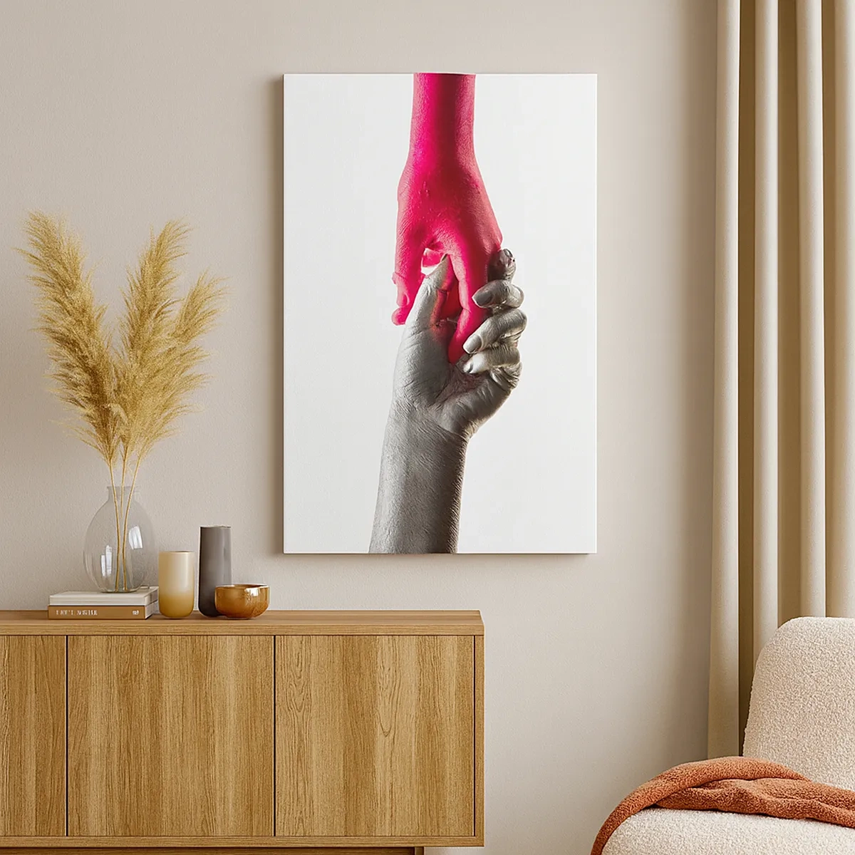 Impression sur toile - Image sur toile - Aiguilles symboliques en argent et rouge - 50x70cm - Ensemble, bien que différents - Décoration murale moderne pour le salon et la chambre ARTTOR