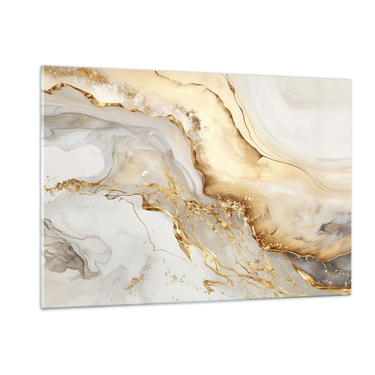 Impression sur verre - Image sur verre - Des stries abstraites dorées et beiges sur un fond clair - 120x80cm - Abstraction : beauté et bonté - Décoration murale moderne pour le salon et la chambre ARTTOR