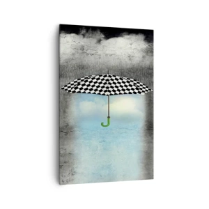 Impression sur toile - Image sur toile - Un parapluie à carreaux sur un paysage pluvieux - 80x120cm - Et pourtant c'est possible - Décoration murale moderne pour le salon et la chambre ARTTOR