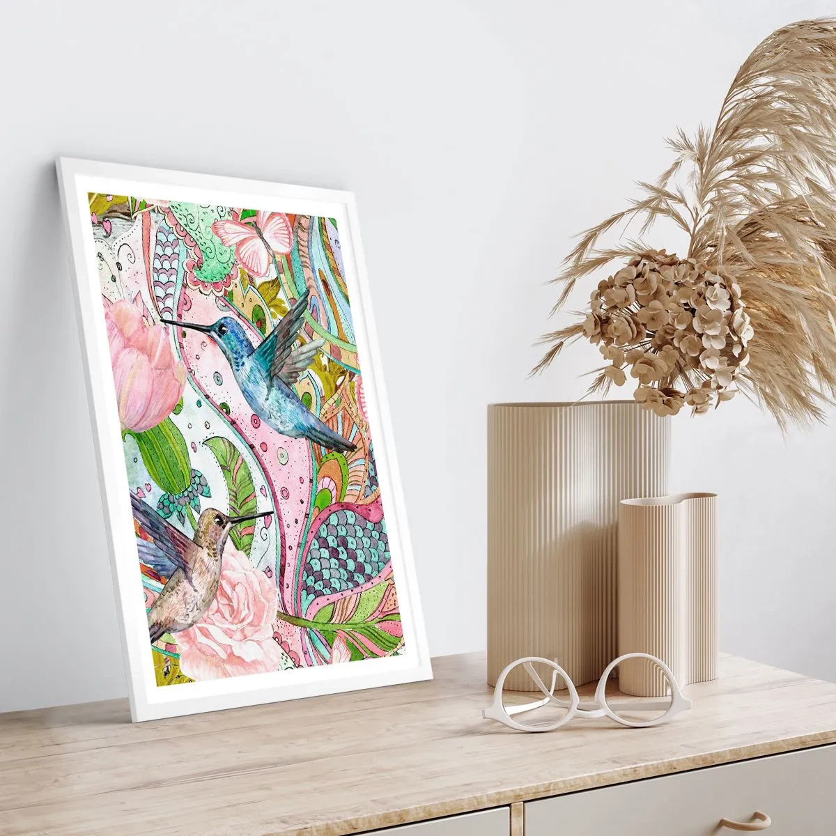 Affiche dans un cadre blanc - Poster - Empêtré dans les vignes - 70x100 cm