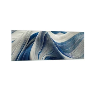 Impression sur verre - Image sur verre - Vagues abstraites dans des tons de bleu et de blanc - 140x50cm - La fluidité du bleu et du blanc - Décoration murale moderne pour le salon et la chambre ARTTOR