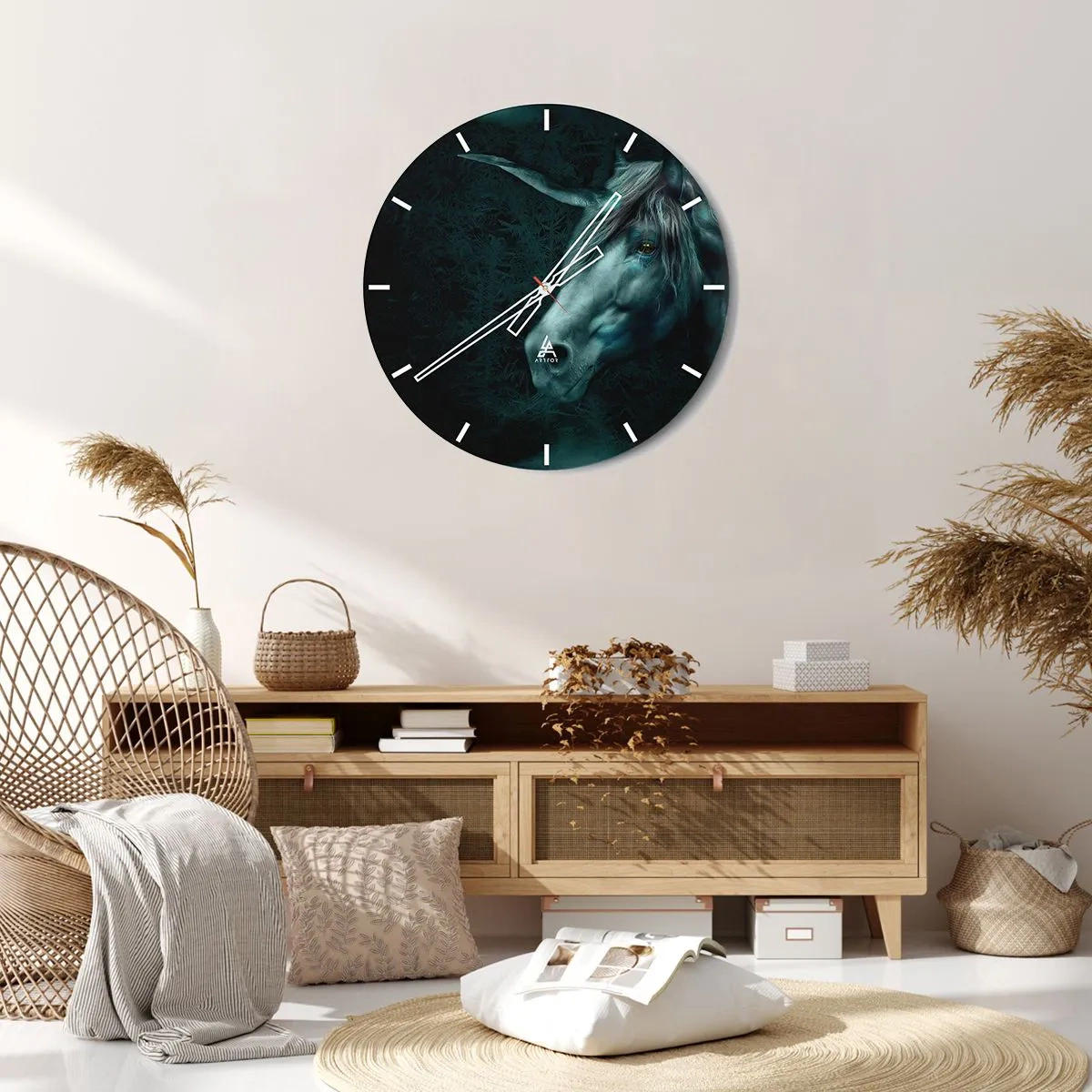 Horloge murale - Pendule murale - Une licorne dans un décor de forêt sombre - 30x30cm - Dans une forêt de conte de fées - Décoration murale moderne pour le salon, la cuisine et la chambre ARTTOR