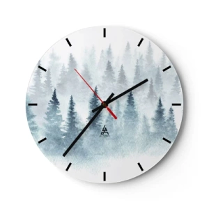 Horloge murale - Pendule murale - Une forêt à l'aquarelle dans des tons délicats de bleu - 30x30cm - Enveloppé de brouillard - Décoration murale moderne pour le salon, la cuisine et la chambre ARTTOR