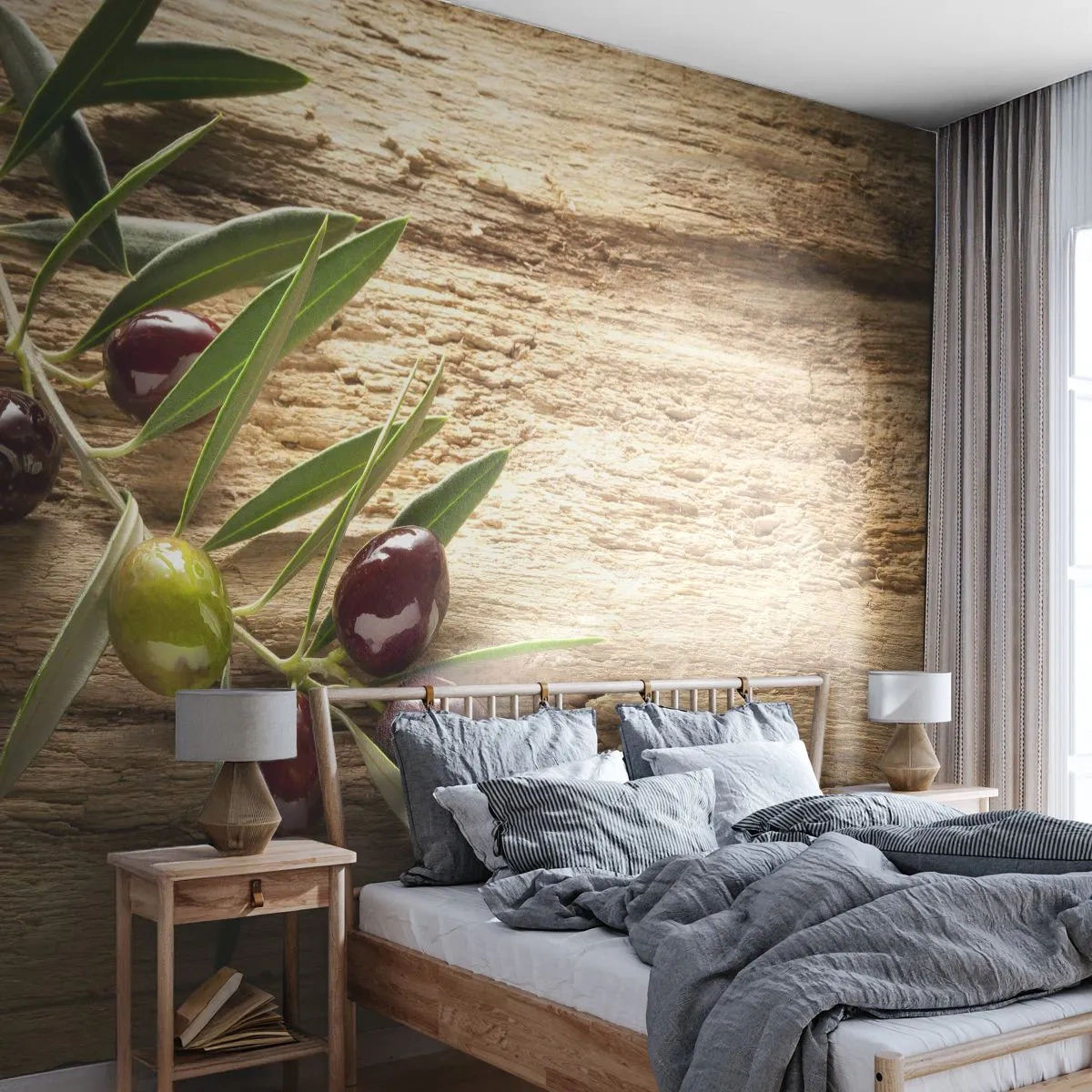 Papier Peint Photo Premium Canvas - Directement de la nature - Branche d'olivier, Nature, Olives - 250x175 cm