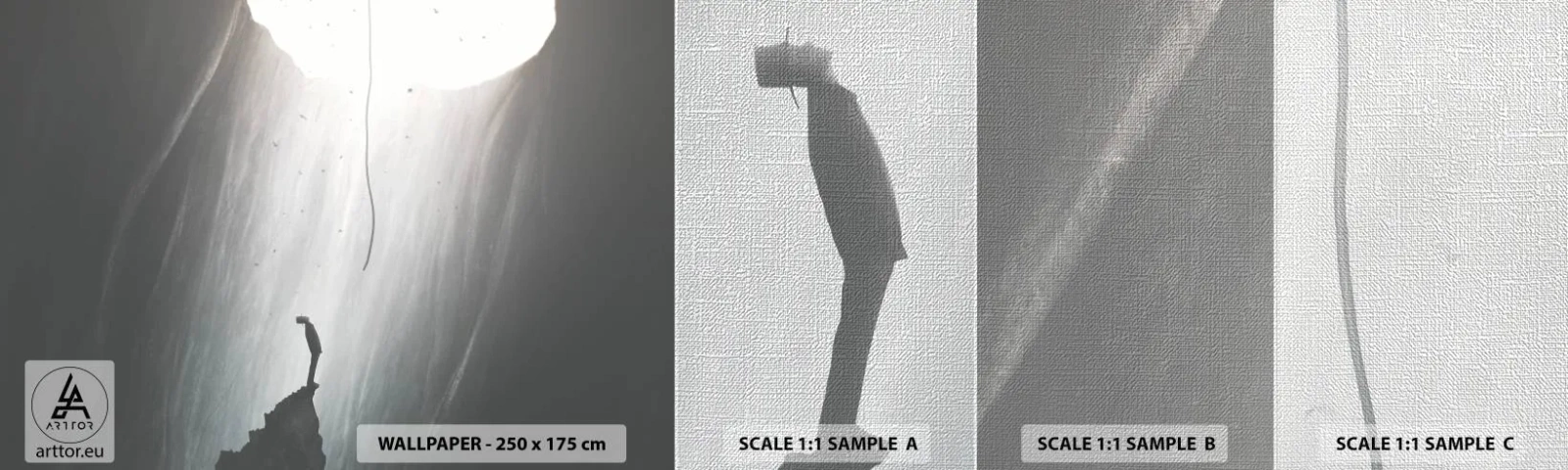 Échantillon de Papier Peint Premium Canvas - Il y a toujours une issue - Grotte, Homme, Escalade - 100x30 cm