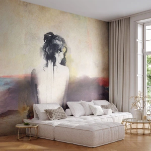 Papier Peint Photo Premium Sand - Un portrait artistique d'une femme sur un ton nostalgique - 100x70cm - Lignes lisses, formes ovales - Décoration murale moderne pour le salon et la chambre ARTTOR