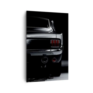 Impression sur toile - Image sur toile - Une image en noir et blanc de l'arrière d'une voiture classique sur un fond sombre. - 80x120cm - Le charme du classique - Décoration murale moderne pour le salon et la chambre ARTTOR