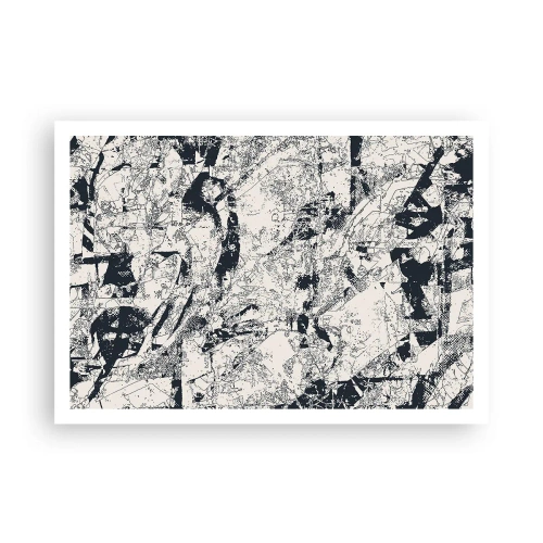 Affiche - Poster - Composition abstraite en noir et blanc avec une mise en page dynamique - 100x70cm - Interpénétration des contraires - Décoration murale moderne pour le salon et la chambre ARTTOR