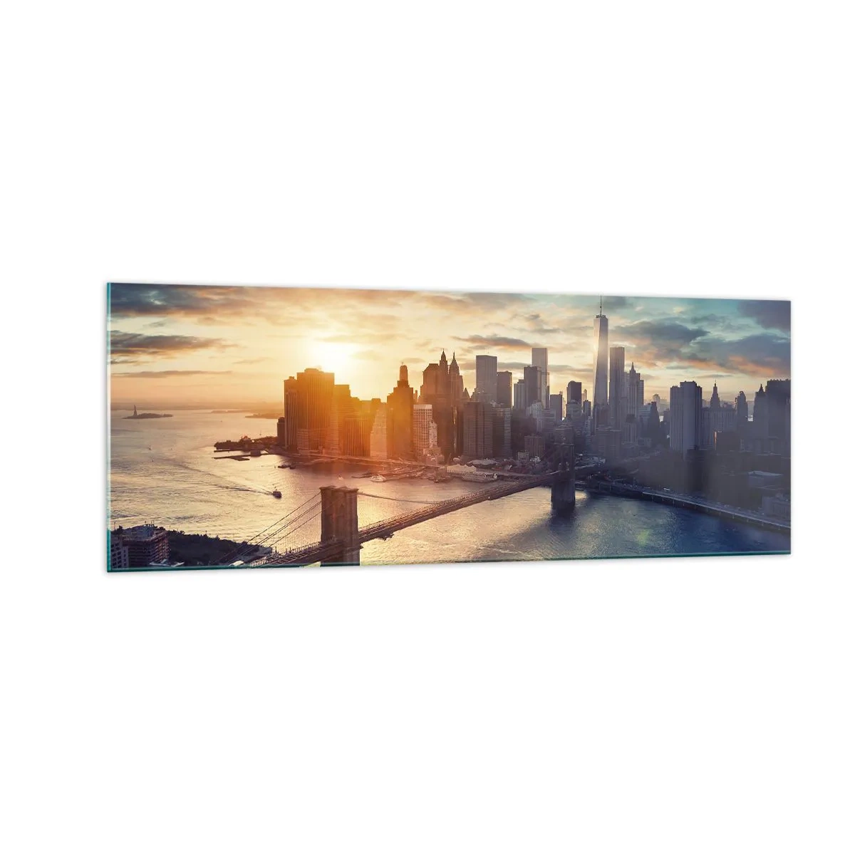 Impression sur verre - Image sur verre - Panorama de la ville avec le pont et la rivière à la lumière du soleil couchant - 140x50cm - Monument de la culture occidentale - Décoration murale moderne pour le salon et la chambre ARTTOR