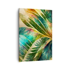 Impression sur toile - Image sur toile - Feuilles tropicales colorées sur fond clair - 70x100cm - Les couleurs des tropiques - Décoration murale moderne pour le salon et la chambre ARTTOR