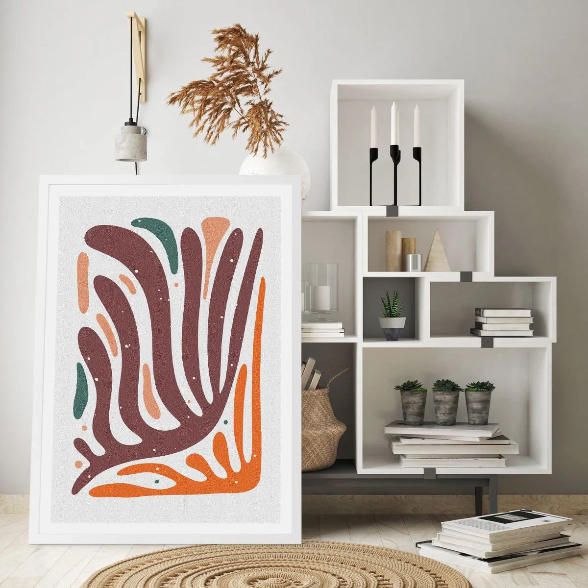 Affiche dans un cadre blanc - Poster - Composition organique rayonnante - 70x100 cm