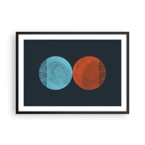Affiche dans un cadre noir - Poster - Design minimaliste à deux roues en bleu et orange - 70x50cm - Seulement la géométrie ? - Décoration murale moderne pour le salon et la chambre ARTTOR
