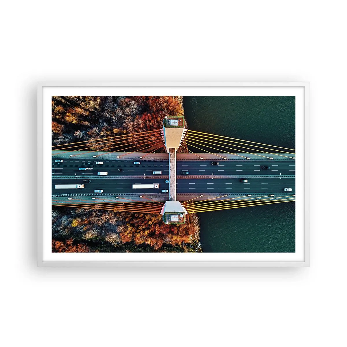 Affiche dans un cadre blanc - Poster - Au dessus de l'eau et de la forêt - 91x61 cm