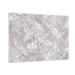 Impression sur verre - Image sur verre - Feuilles noires et blanches sur fond beige dans un style graphique - 100x70cm - Un tourbillon de plumes - Décoration murale moderne pour le salon et la chambre ARTTOR