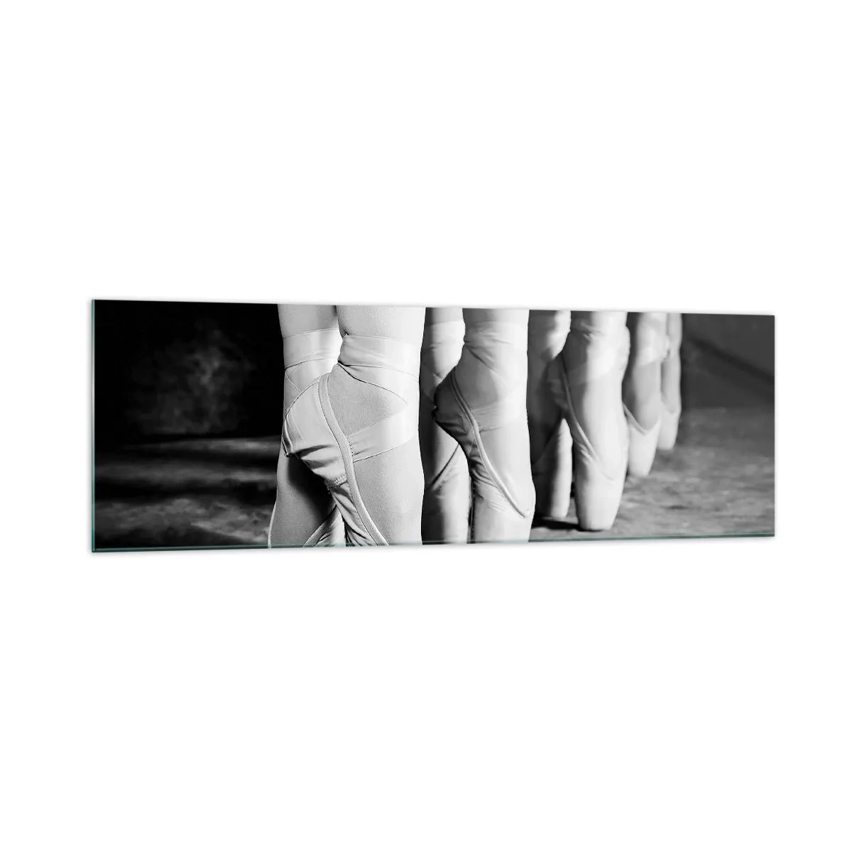 Impression sur verre - Image sur verre - Photo en noir et blanc des chaussures de ballet des danseurs - 160x50cm - Ensemble, simple - Décoration murale moderne pour le salon et la chambre ARTTOR