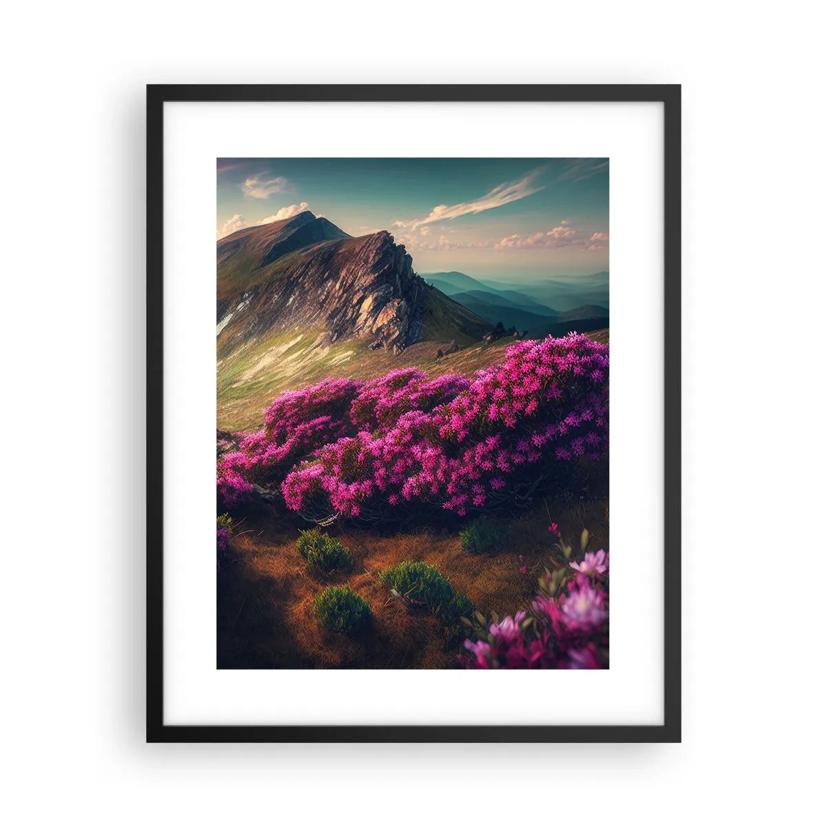 Affiche dans un cadre noir - Poster - L'été à la montagne - 40x50 cm