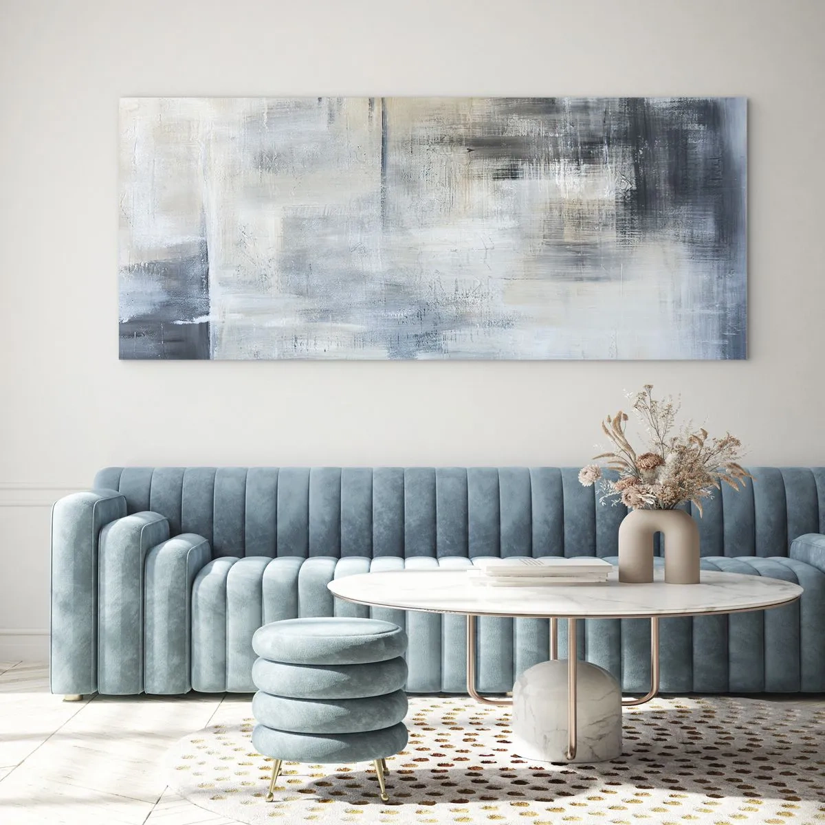 Impression sur verre - Image sur verre - Derrière le rideau bleu - 100x40 cm