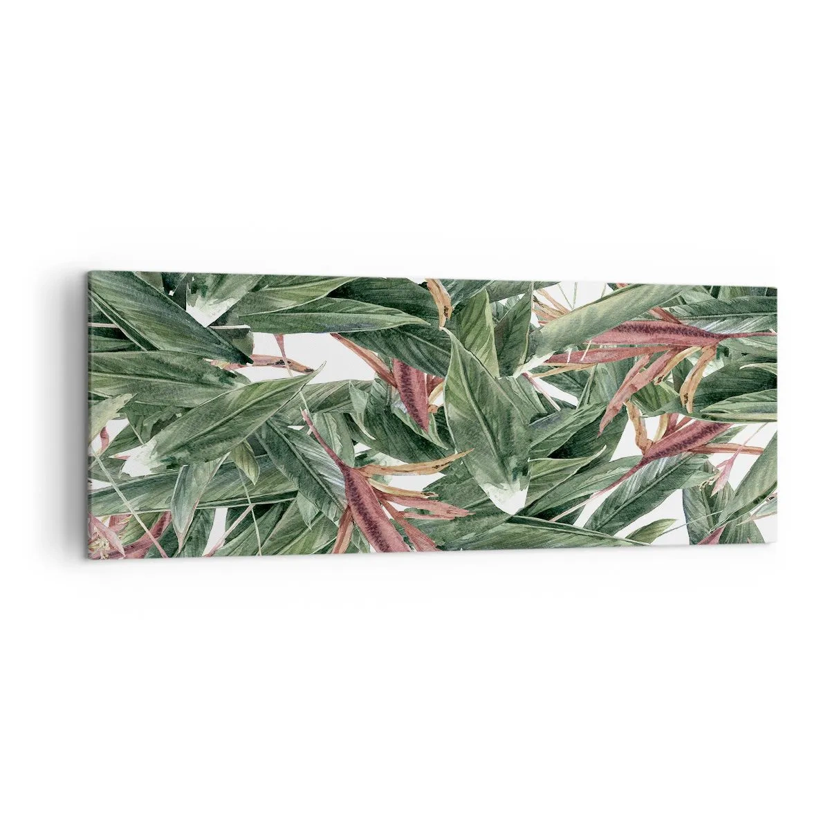Impression sur toile - Image sur toile - Un motif de feuille décoratif dans des tons de vert et de bordeaux sur un fond clair - 140x50cm - Arbuste émeraude-lilas - Décoration murale moderne pour le salon et la chambre ARTTOR