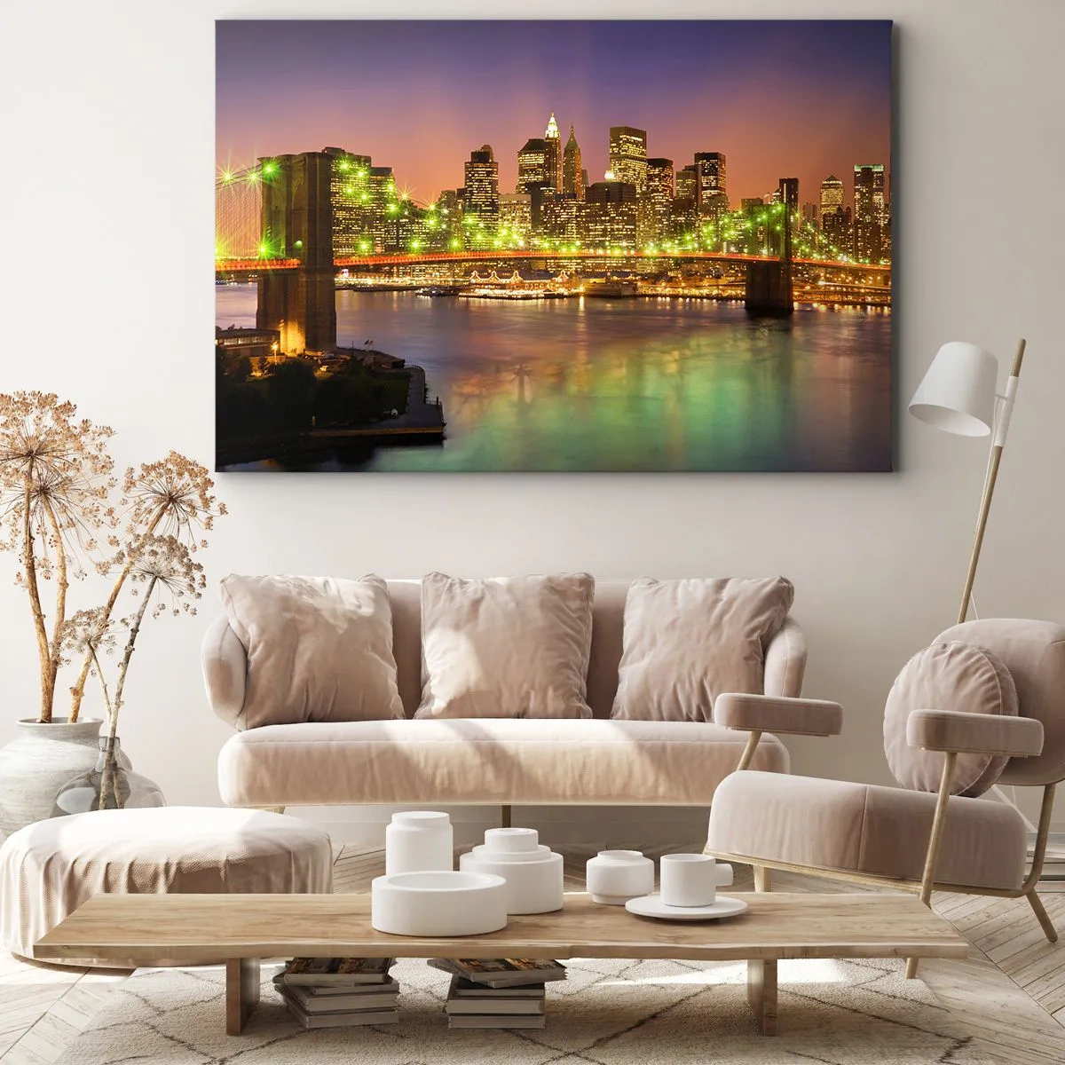 Impression sur toile - Image sur toile - Pont illuminé dans une ville moderne la nuit - 100x70cm - Ici la lumière ne s'éteint jamais - Décoration murale moderne pour le salon et la chambre ARTTOR