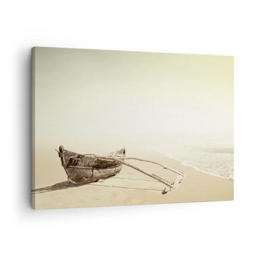 Impression sur toile - Image sur toile - Vieux bateau de pêche sur une plage de sable - 70x50cm - Mémoire des mers du sud - Décoration murale moderne pour le salon et la chambre ARTTOR