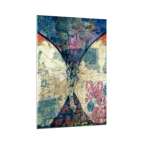 Impression sur verre - Image sur verre - Papillon sur un fond artistique abstrait avec des détails colorés - 80x120cm - Fragilité subtile - Décoration murale moderne pour le salon et la chambre ARTTOR