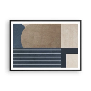 Affiche dans un cadre noir - Poster - Figures géométriques dans les tons beige et bleu marine avec des lignes - 100x70cm - Composition simple et en rondeur - Décoration murale moderne pour le salon et la chambre ARTTOR