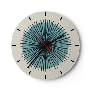 Horloge murale - Pendule murale - Motif abstrait avec un cercle bleu et des lignes noires - 30x30cm - Rayonnant dans l'azur - Décoration murale moderne pour le salon, la cuisine et la chambre ARTTOR