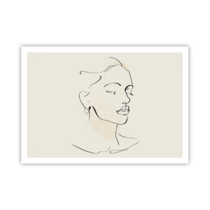 Affiche - Poster - Un croquis délicat du visage d'une femme sur un fond clair - 100x70cm - Une ligne certaine - Décoration murale moderne pour le salon et la chambre ARTTOR