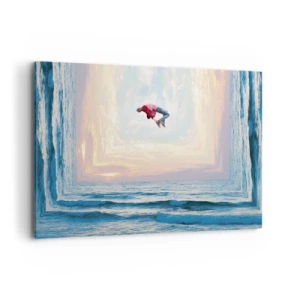 Impression sur toile - Image sur toile - Saut surréaliste au-dessus de la mer dans le cadre - 100x70cm - Vers une autre dimension - Décoration murale moderne pour le salon et la chambre ARTTOR