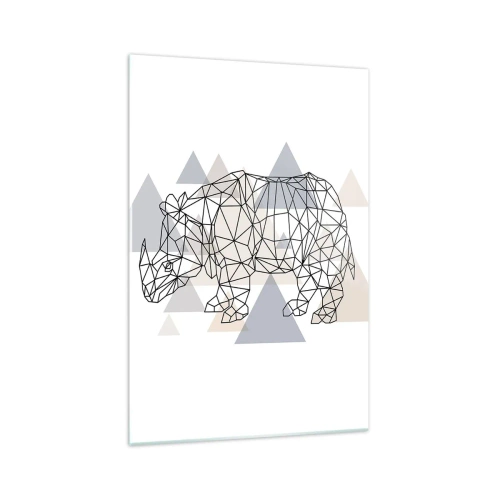 Impression sur verre - Image sur verre - Rhinocéros géométrique sur fond de triangles délicats - 70x100cm - Structure de force - Décoration murale moderne pour le salon et la chambre ARTTOR