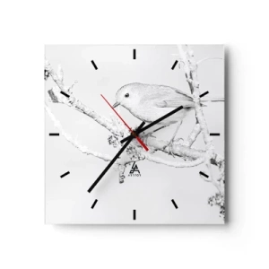 Horloge murale - Pendule murale - Oiseau sur une branche en noir et blanc avec un style minimaliste - 30x30cm - Matin d'hiver - Décoration murale moderne pour le salon et la chambre ARTTOR