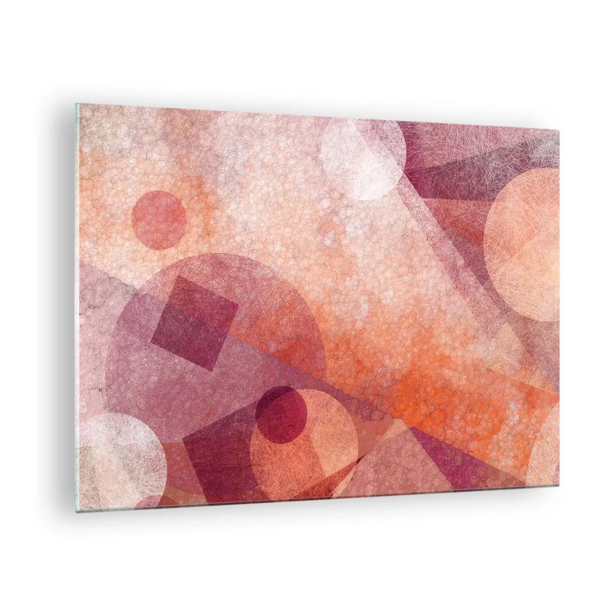 Impression sur verre - Image sur verre - Composition géométrique abstraite dans les tons de rose et d'orange - 70x50cm - Transformations géométriques en rose - Décoration murale moderne pour le salon et la chambre ARTTOR