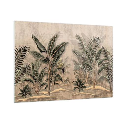 Impression sur verre - Image sur verre - Plantes tropicales sur fond beige dans un style colonial - 100x70cm - Une gravure de style colonial - Décoration murale moderne pour le salon et la chambre ARTTOR