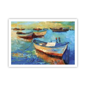 Affiche - Poster - Bateaux colorés amarrés sur une eau calme - 100x70cm - Dans la baie du sud - Décoration murale moderne pour le salon et la chambre ARTTOR