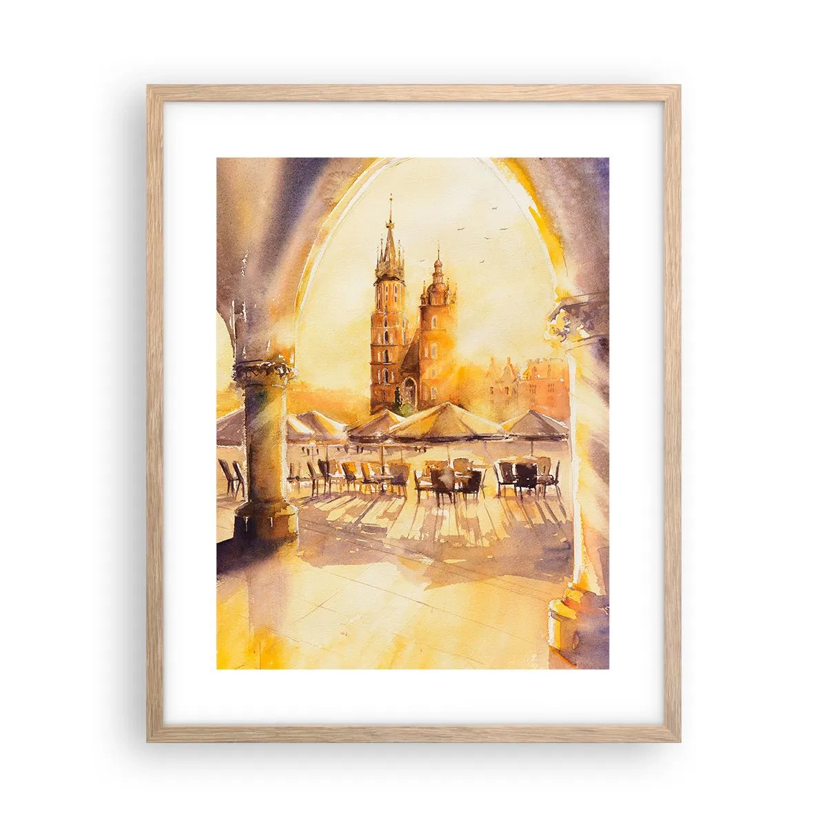 Affiche dans un chêne clair - Poster - À l'est, sur la place du marché de Cracovie - 40x50 cm