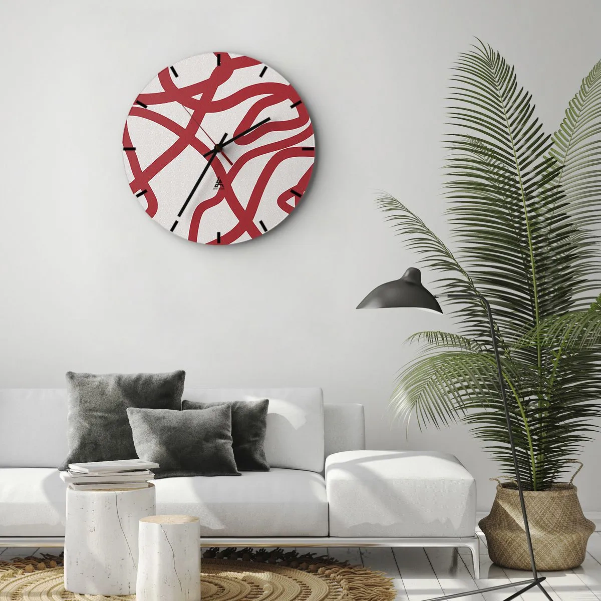 Horloge murale - Pendule murale - Rouge sur blanc - 30x30 cm