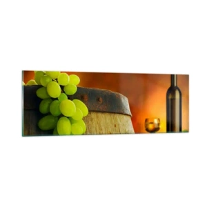 Impression sur verre - Image sur verre - Nature morte avec une bouteille de vin et une grappe de raisin - 90x30 cm