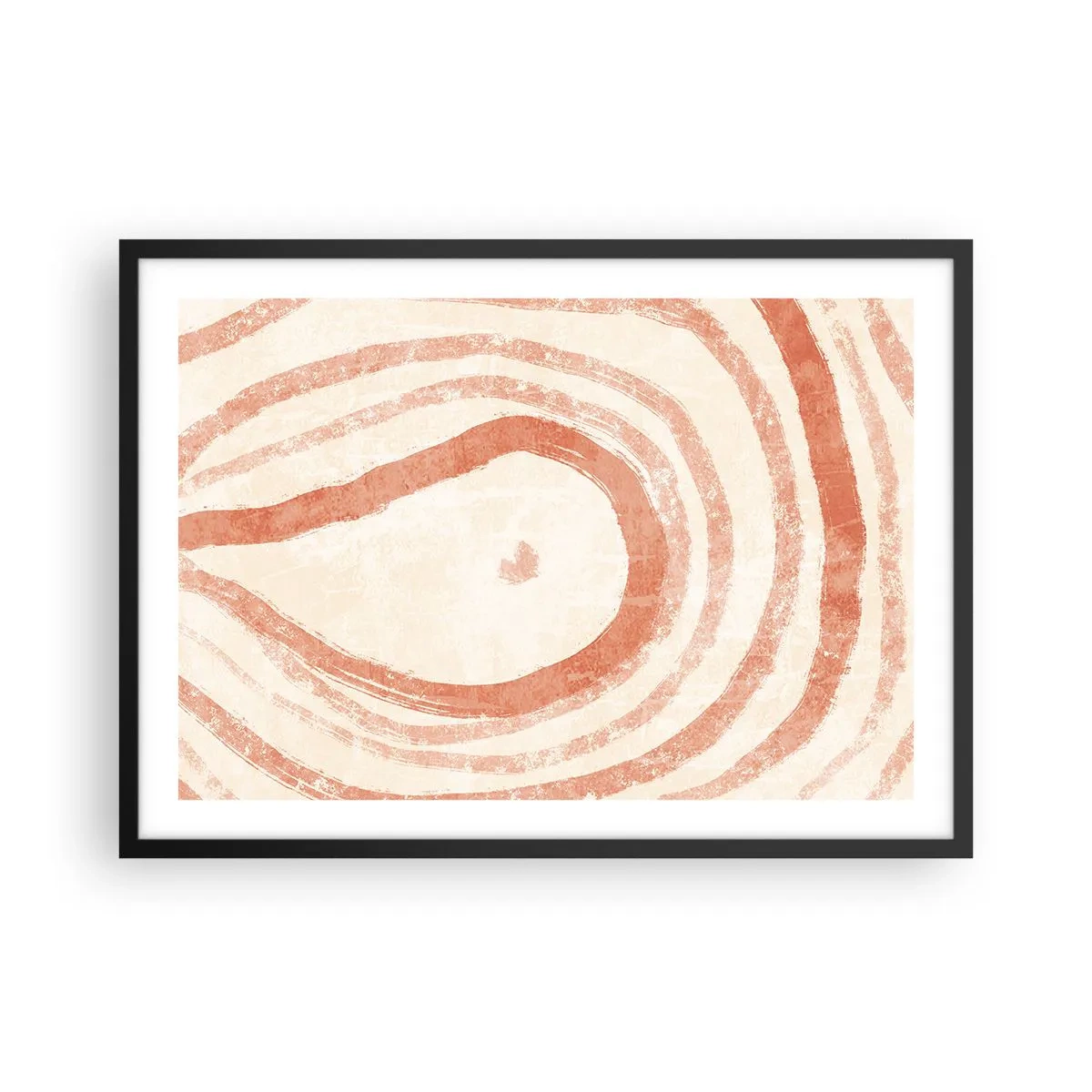 Affiche dans un cadre noir - Poster - Un motif abstrait de lignes concentriques dans des tons de terre cuite. - 70x50cm - Cercles de corail – composition - Décoration murale moderne pour le salon et la chambre ARTTOR