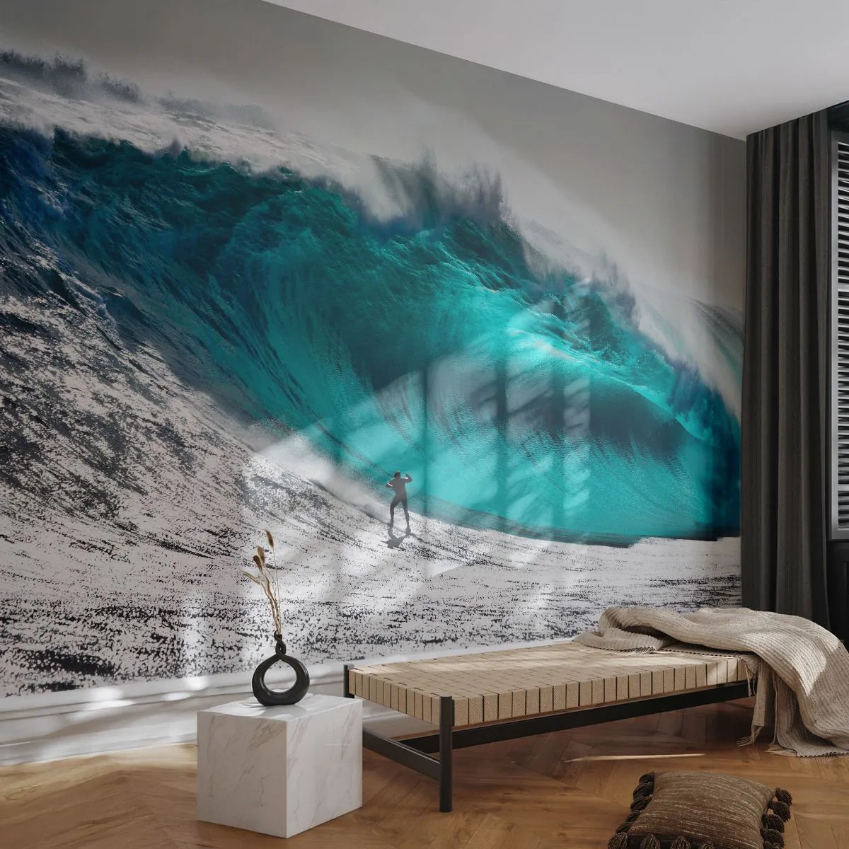 Papier Peint Photo Standard Eco - Challenge accepté - Surfant, Haute vague, Surfeur - 200x140 cm