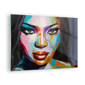 Impression sur verre - Image sur verre - Un portrait coloré d'une femme dans un style distinctif - 70x50cm - Il est impossible de le quitter les yeux - Décoration murale moderne pour le salon et la chambre ARTTOR