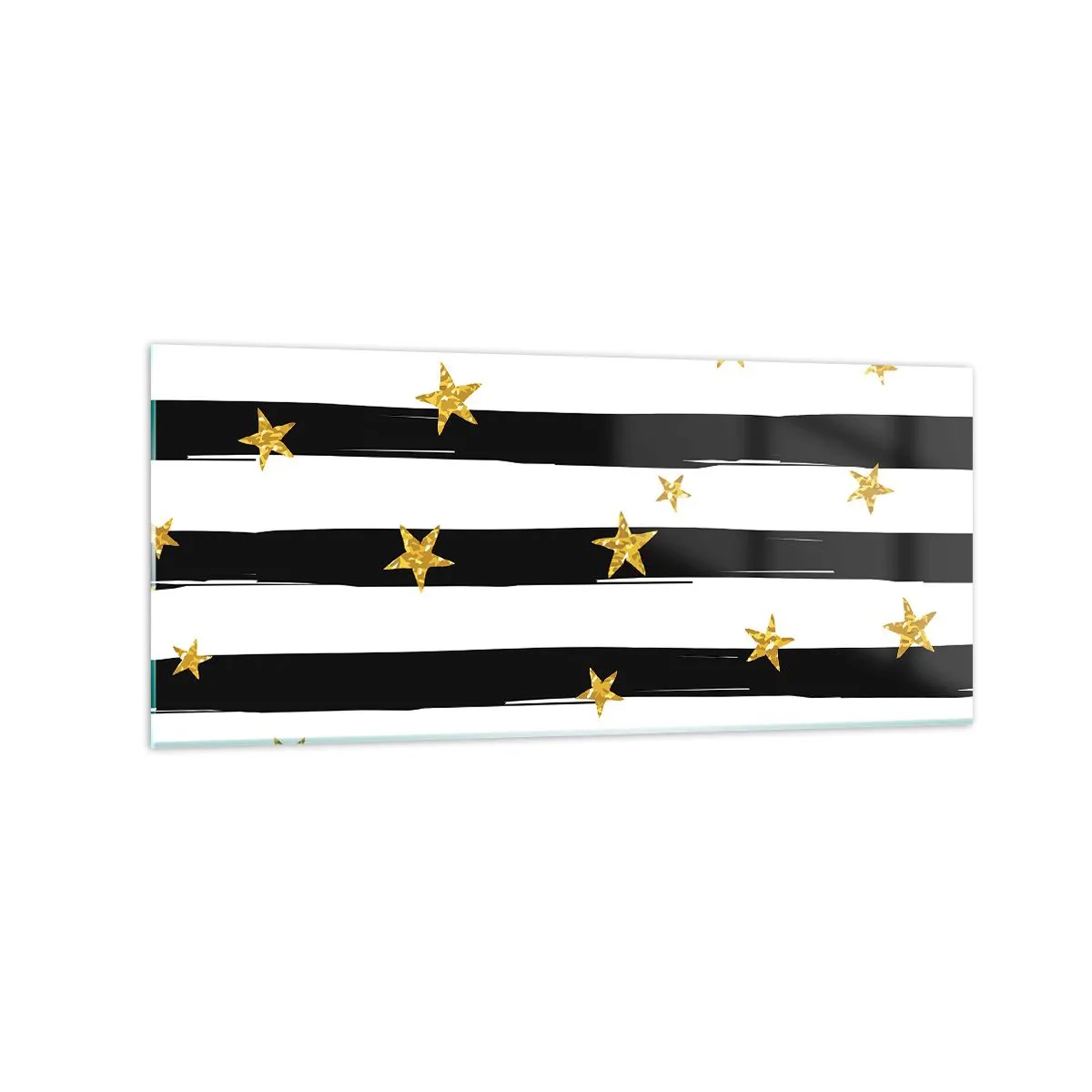 Impression sur verre - Image sur verre - Rayures noires et blanches avec étoiles dorées - 120x50cm - Nous sommes tous nés sous une bonne étoile - Décoration murale moderne pour le salon et la chambre ARTTOR