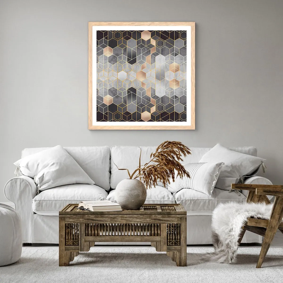Affiche dans un chêne clair - Poster - Composition de diamants - 50x50 cm