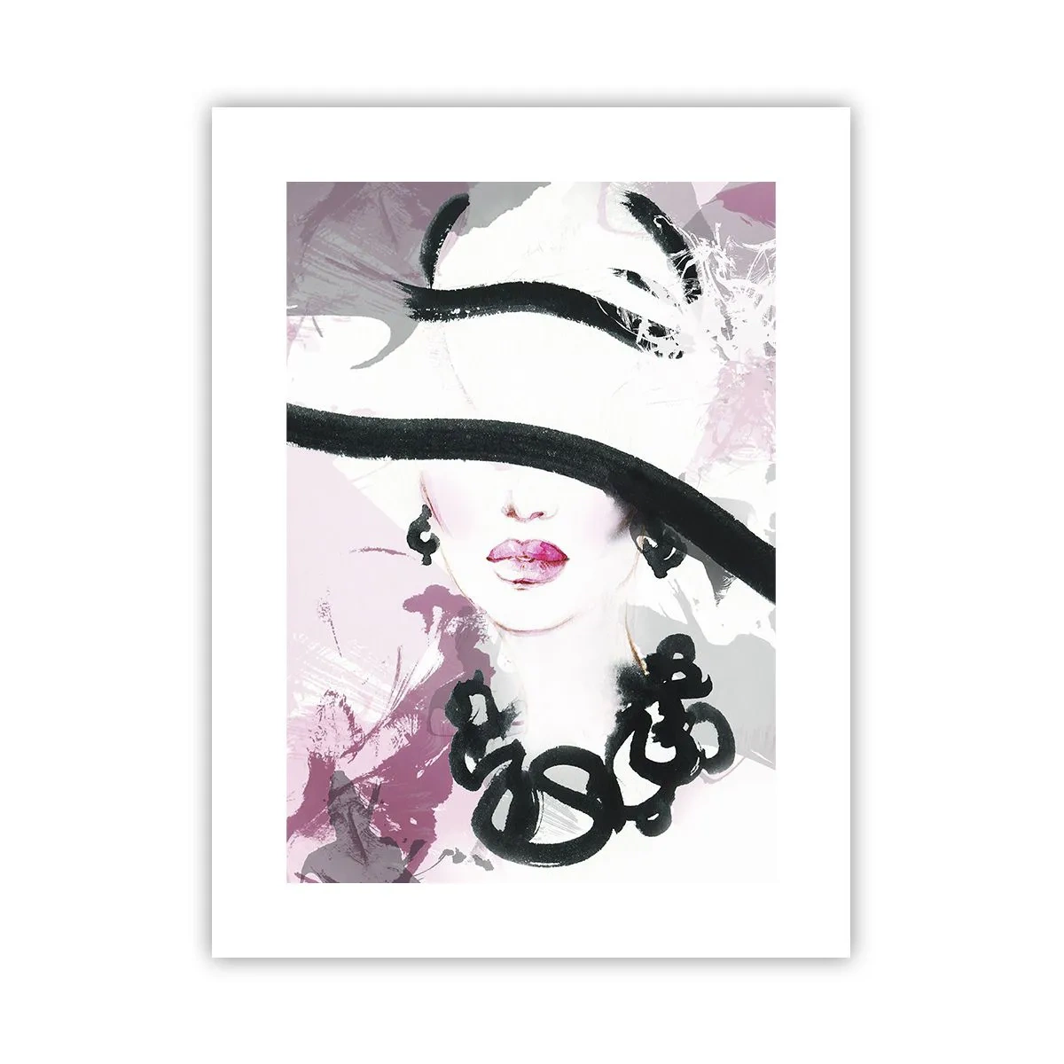Affiche - Poster - Portrait d'une dame en noir et rose - 30x40 cm