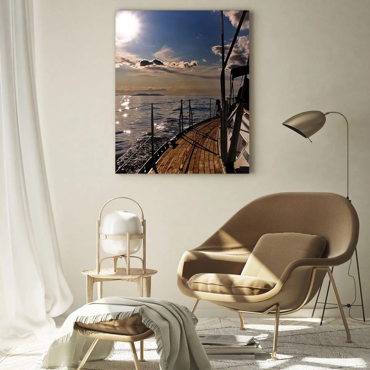Impression sur verre - Image sur verre - Une croisière en voilier vers le coucher du soleil - 50x70cm - Naviguer vers le soleil - Décoration murale moderne pour le salon et la chambre ARTTOR
