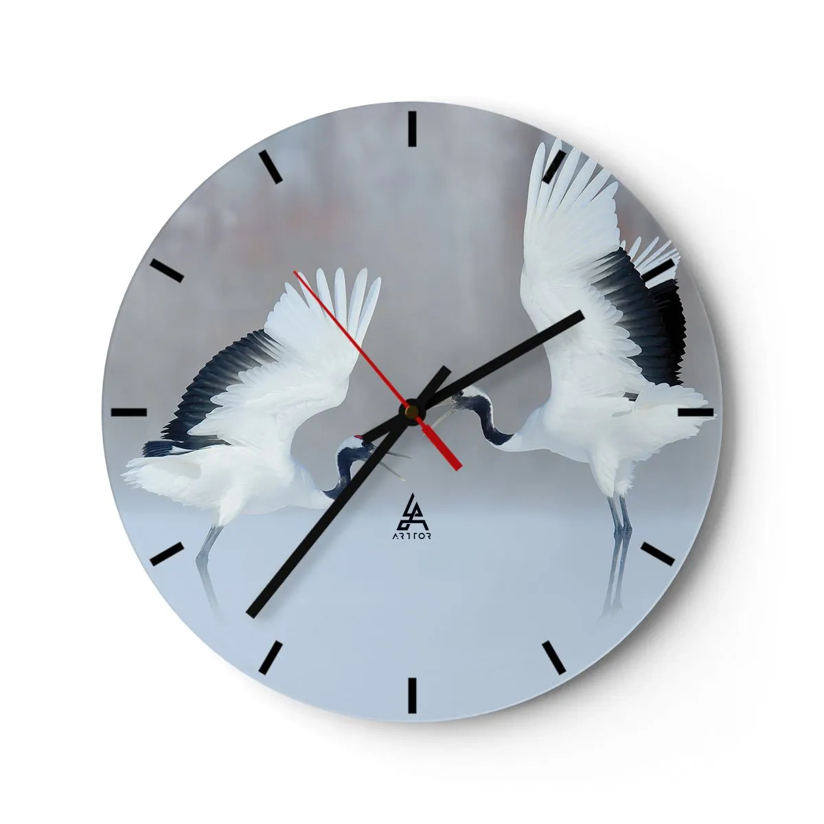 Horloge murale - Pendule murale - Deux grues dansantes dans un paysage hivernal - 30x30cm - Danse dans le brouillard - Décoration murale moderne pour le salon, la cuisine et la chambre ARTTOR