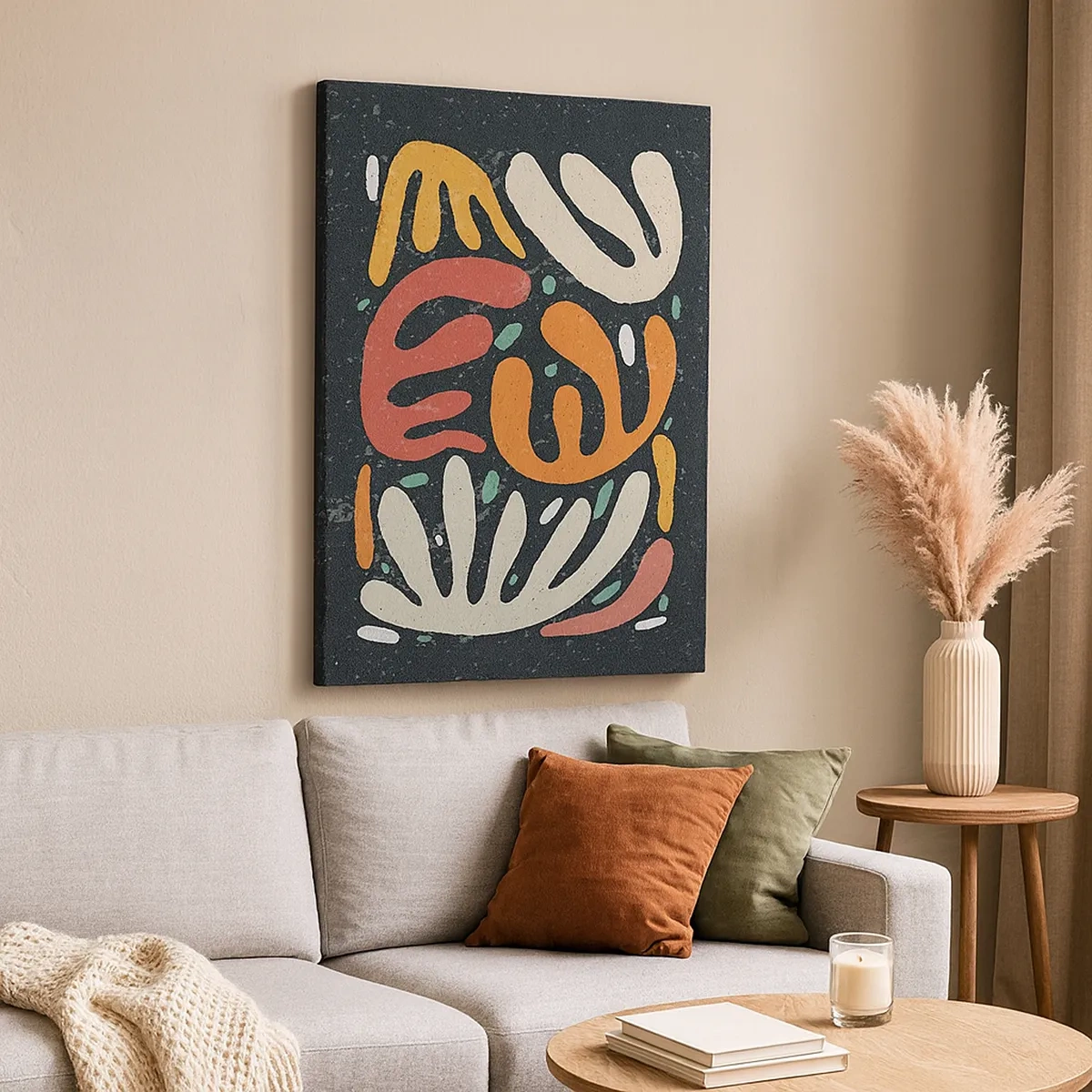 Impression sur toile - Image sur toile - Formes abstraites aux couleurs chaudes sur fond sombre - 50x70cm - Composition – Je suis sur le point de t'attraper - Décoration murale moderne pour le salon et la chambre ARTTOR